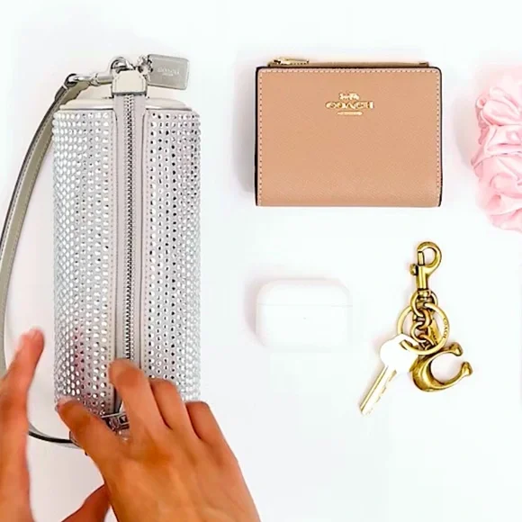 NWT Coach Silver & Gray w/Crystals Cylinder Wristlet/Purse - Picture 5 of 9